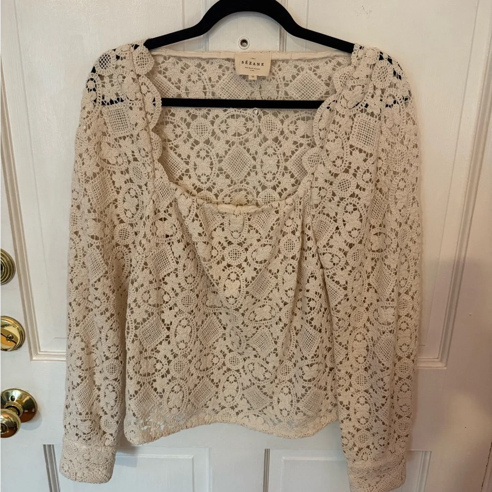 Sezane Cream Lace Women's Top - Picture 2 of 7